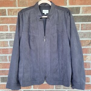 Studio Works Women's Gray Faux Suede Zippered Jacket Size 18